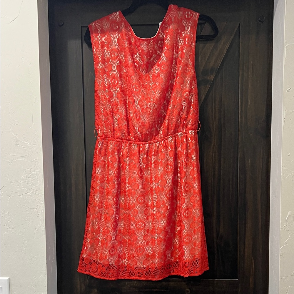 Red Crochet Lace A-Line Dress